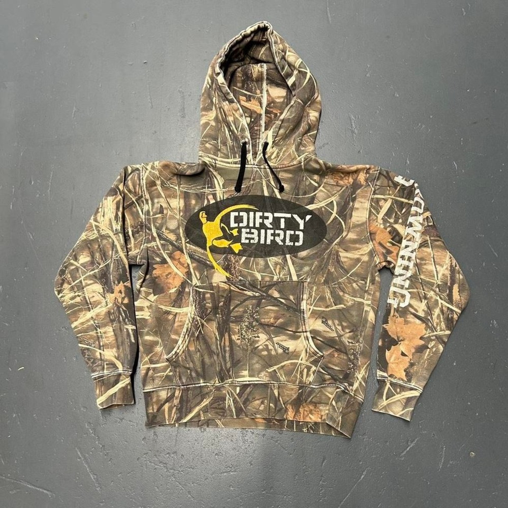 Vintage y2k Dirty bird graphic real tree camo all over print earth tone hoodie